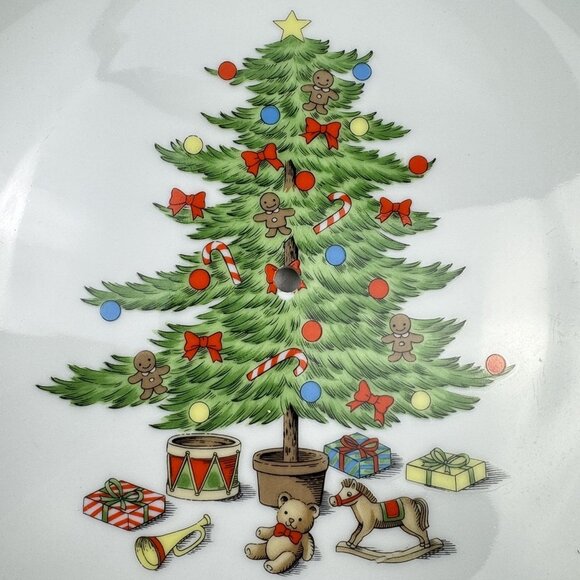 Vintage Two-Tiered Tidbit Set Fine China Holiday Desert Tray Christmas Tree - Picture 7 of 16